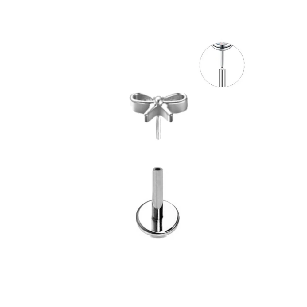 Threadless Push In Bow Top Flat Back Stud - ASTM F-136 Implant Grade Titanium