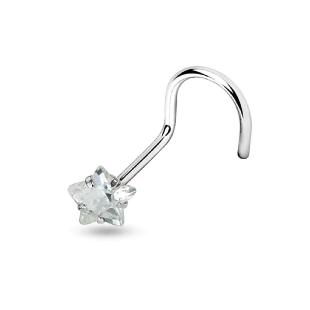 Prong Set CZ Crystal Star Nose Screw - G23 Implant Grade Titanium