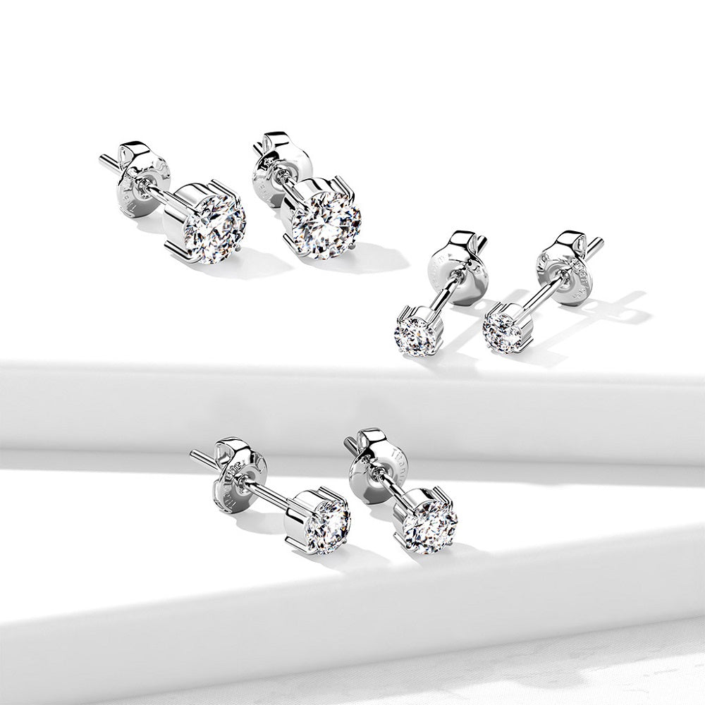 Prong Set CZ Crystal Stud Earrings - G23 Implant Grade Titanium