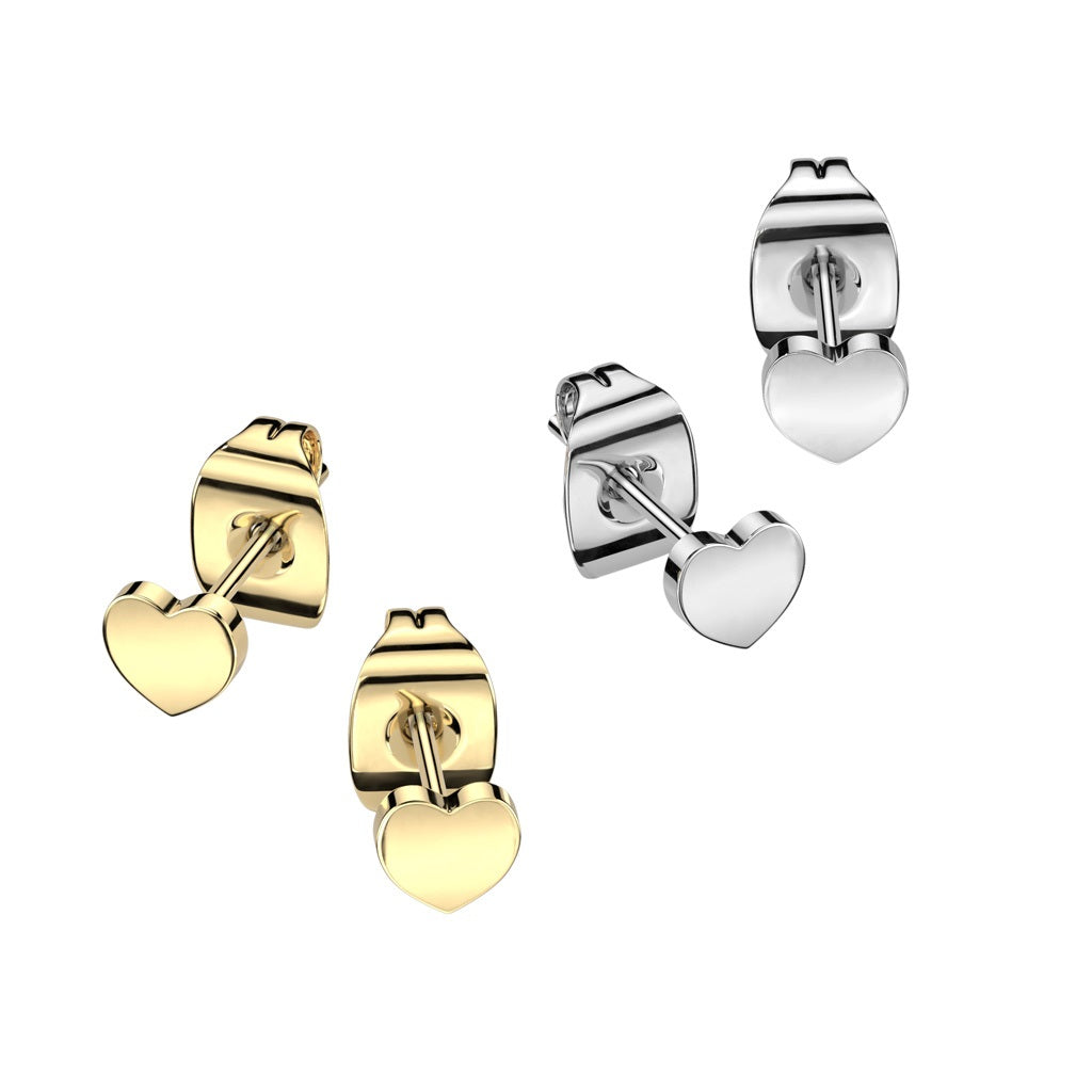 Flat Heart Shaped Top Stud Earrings - F136 Implant Grade Titanium