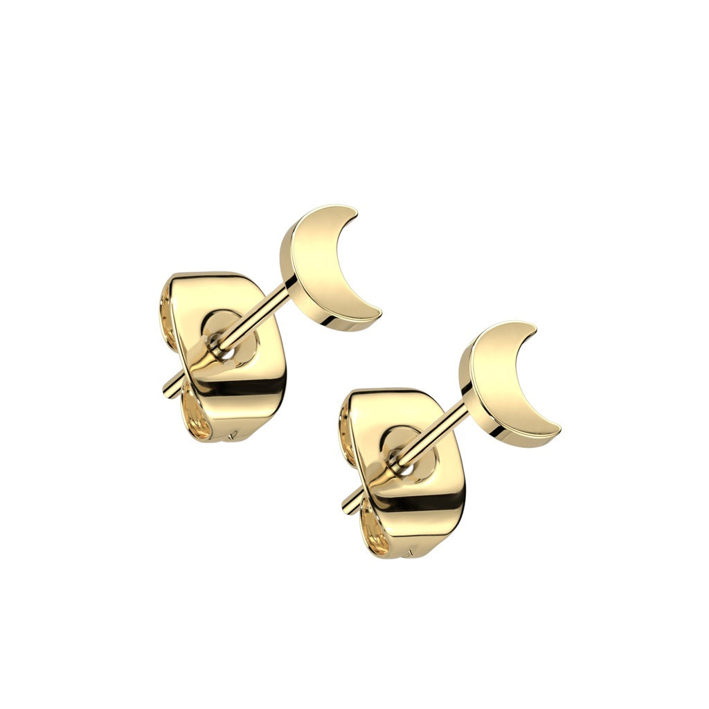 Flat Crescent Moon Shaped Top Stud Earrings - F136 Implant Grade Titanium