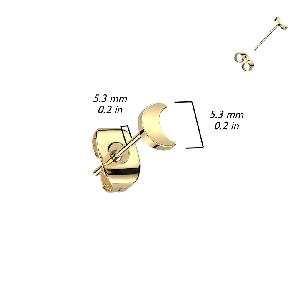 Flat Crescent Moon Shaped Top Stud Earrings - F136 Implant Grade Titanium