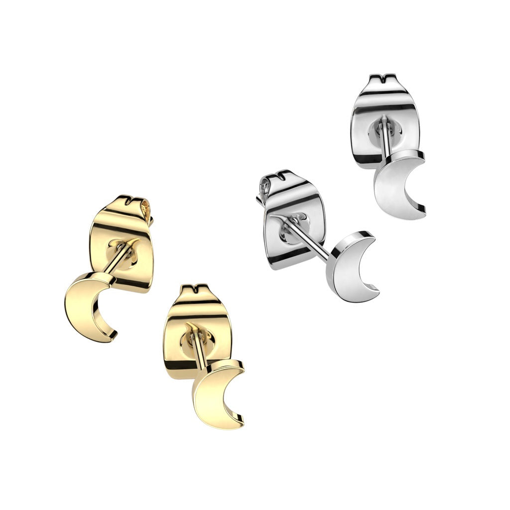 Flat Crescent Moon Shaped Top Stud Earrings - F136 Implant Grade Titanium