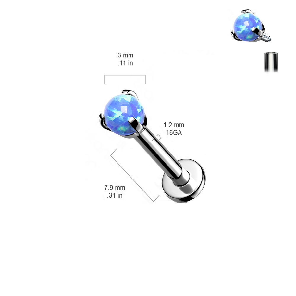 Synthetic Opal Internally Threaded Flat Back Stud - G23 Implant Grade Titanium
