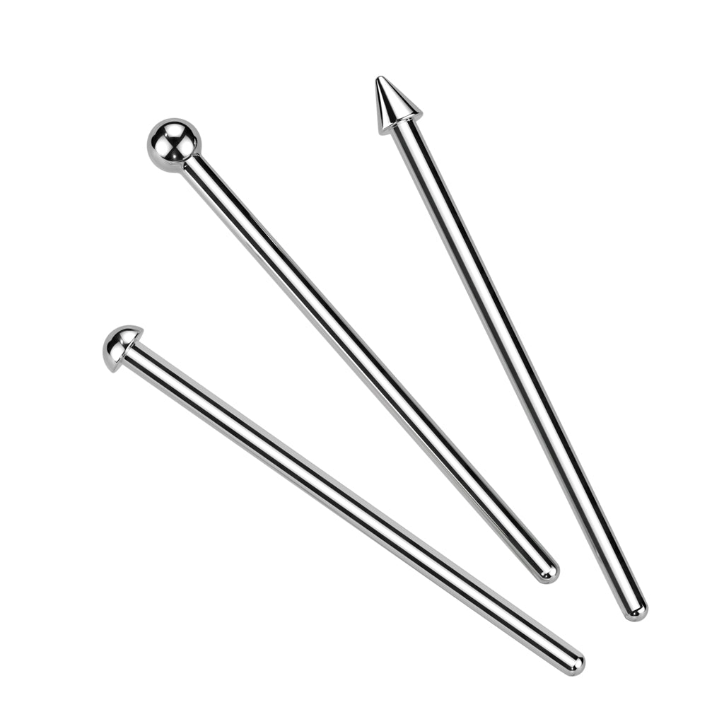 Set of 3 Ball, Dome, and Spike Top Fishtail Nose Studs - F136 Implant Grade Titanium