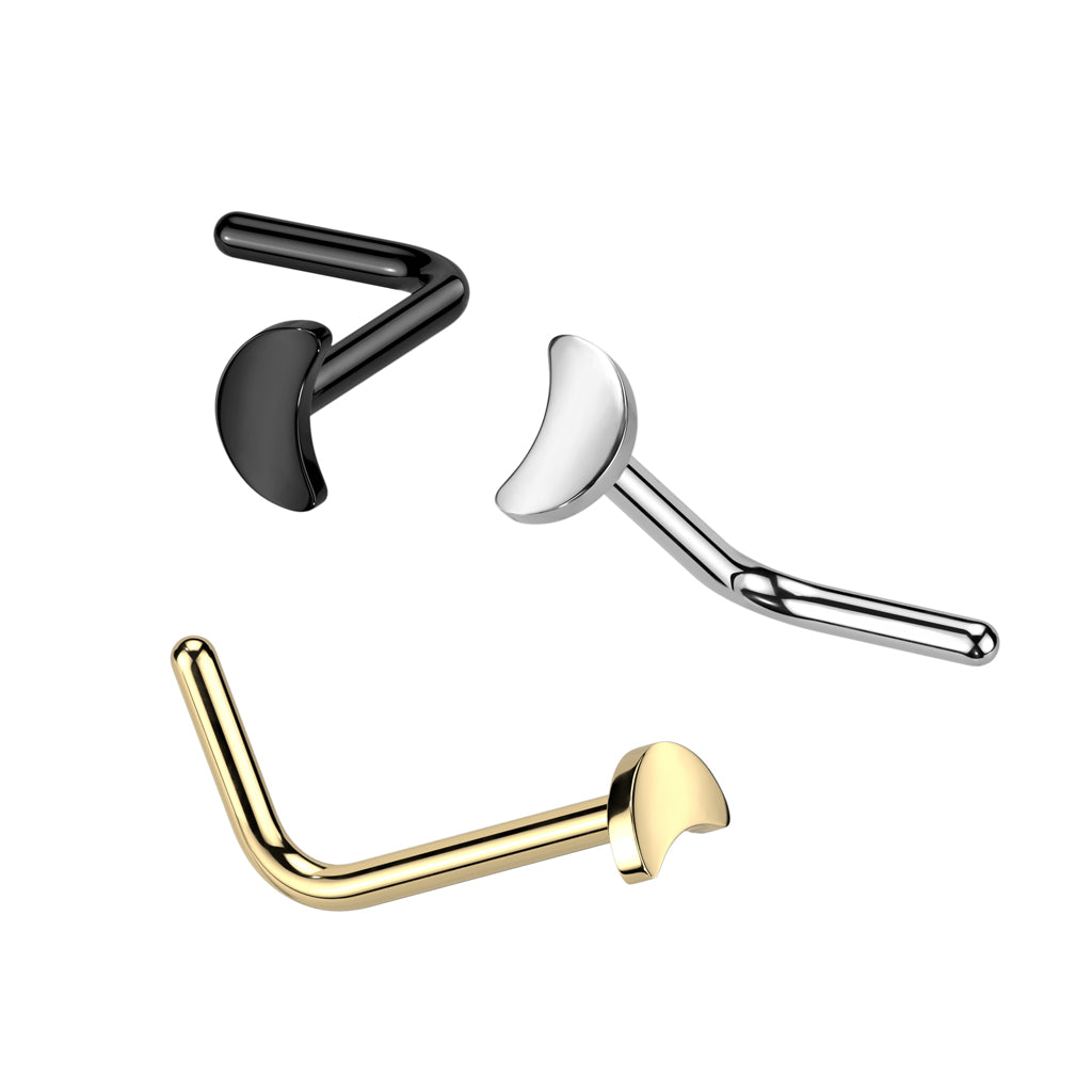 Crescent Moon Top L-Bend Nose Stud - ASTM F-136 Implant Grade Titanium