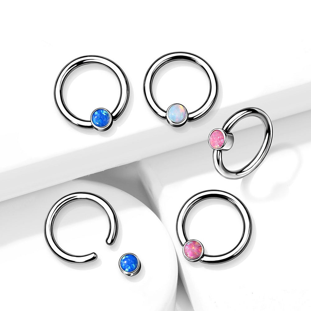 Bezel Set Synthetic Opal Captive Bead Ring - G23 Implant Grade Titanium