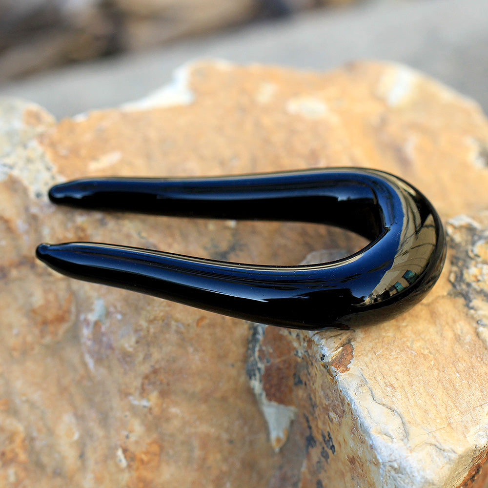 Black Glass U-Shaped Tapers - Pair