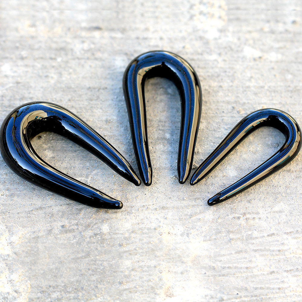 Black Glass U-Shaped Tapers - Pair