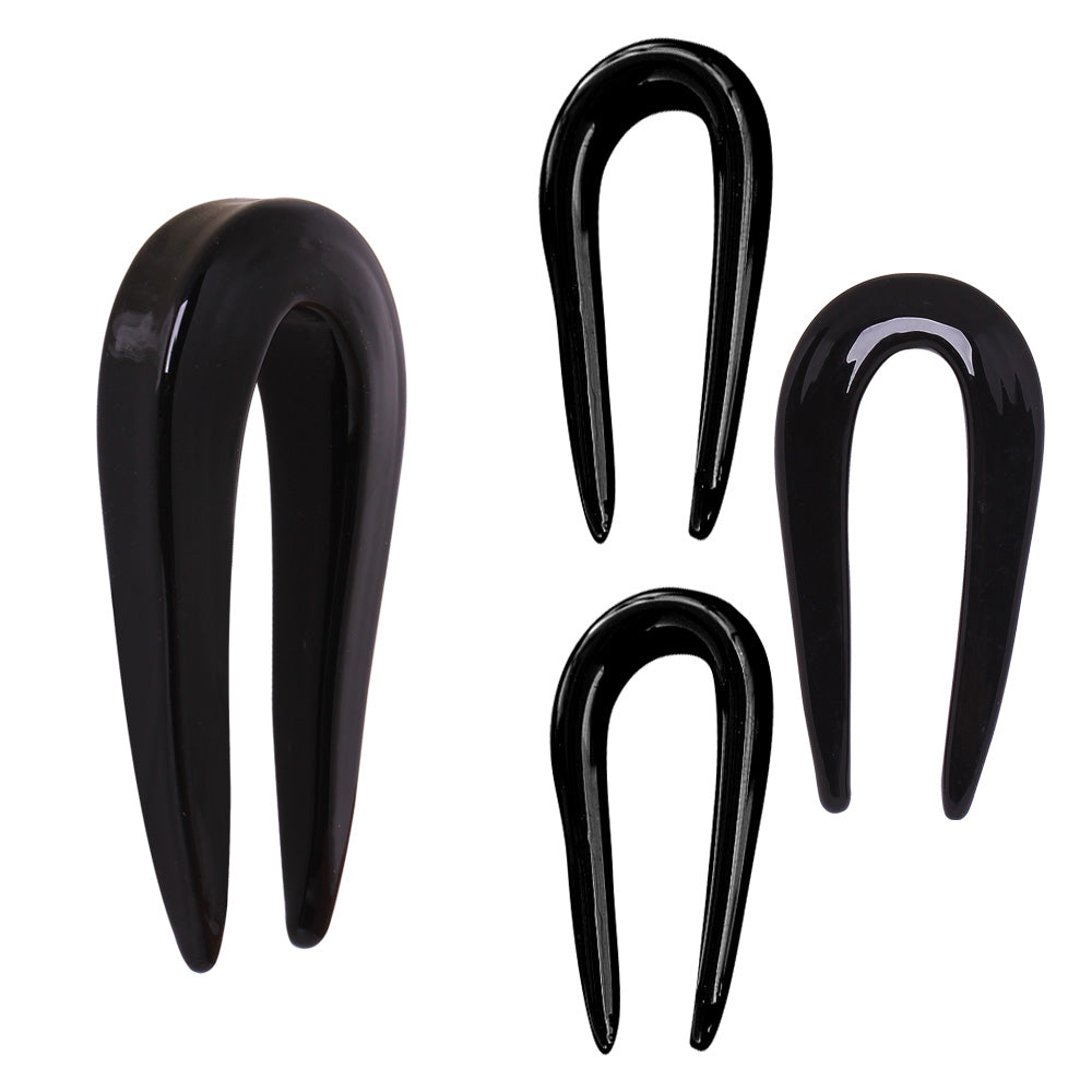 Black Glass U-Shaped Tapers - Pair