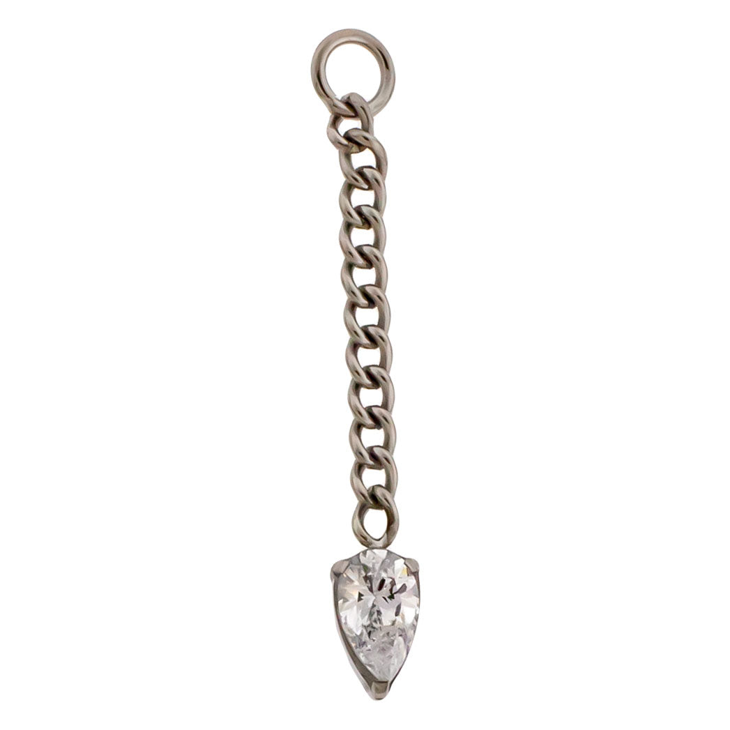 Chain with 3x5mm Teardrop Shaped CZ Crystal Charm - Titanium