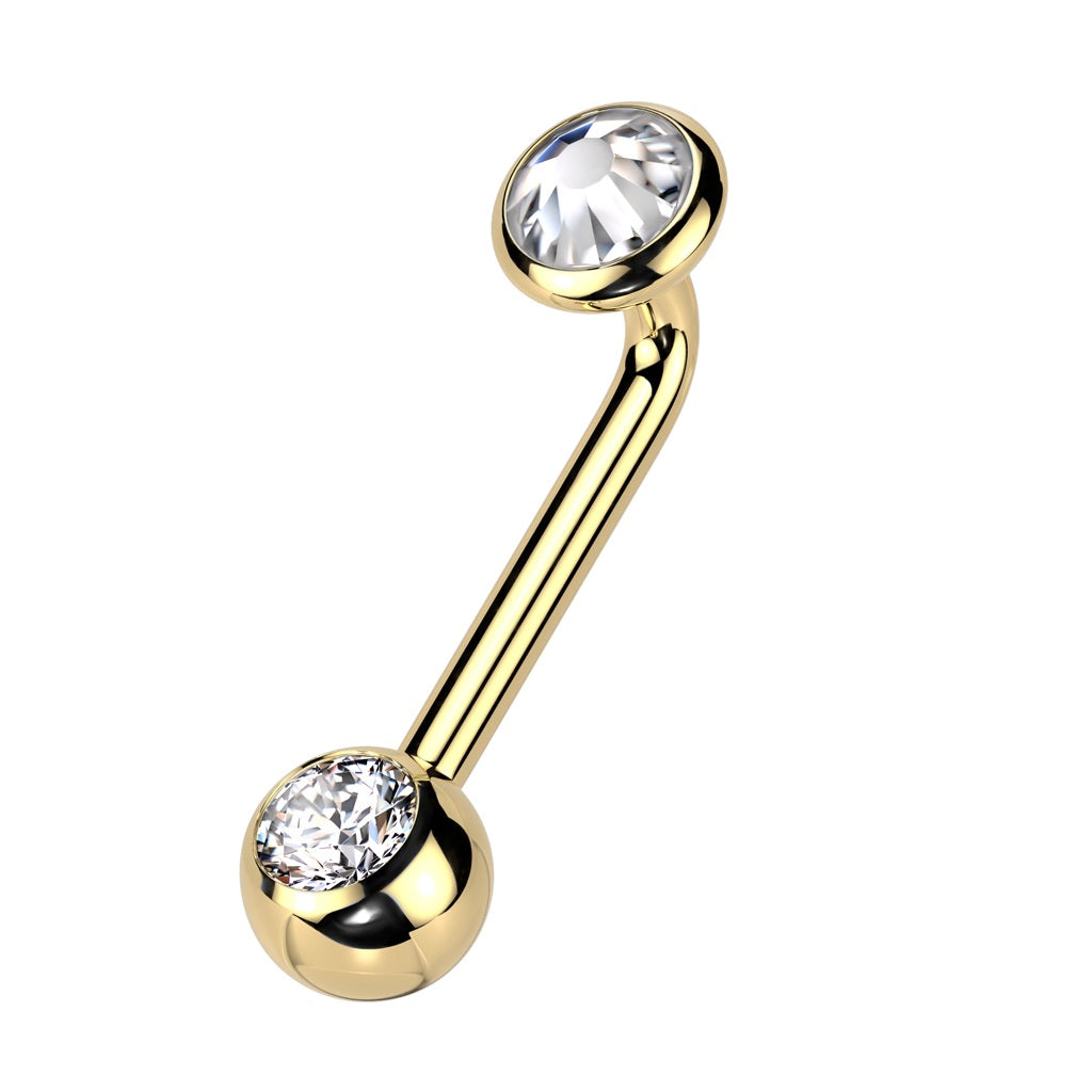 Internally Threaded CZ Crystal VCH Piercing L-Bend Barbell - ASTM F-136 Implant Grade Titanium