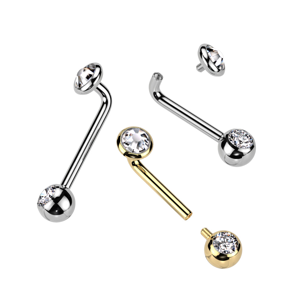 Internally Threaded CZ Crystal VCH Piercing L-Bend Barbell - ASTM F-136 Implant Grade Titanium