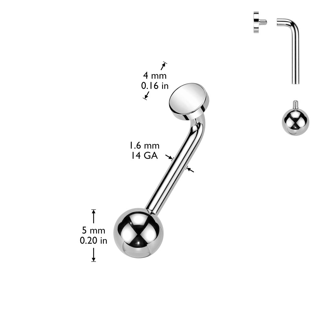 Internally Threaded Ball Top VCH Piercing L-Bend Barbell - ASTM F-136 Implant Grade Titanium