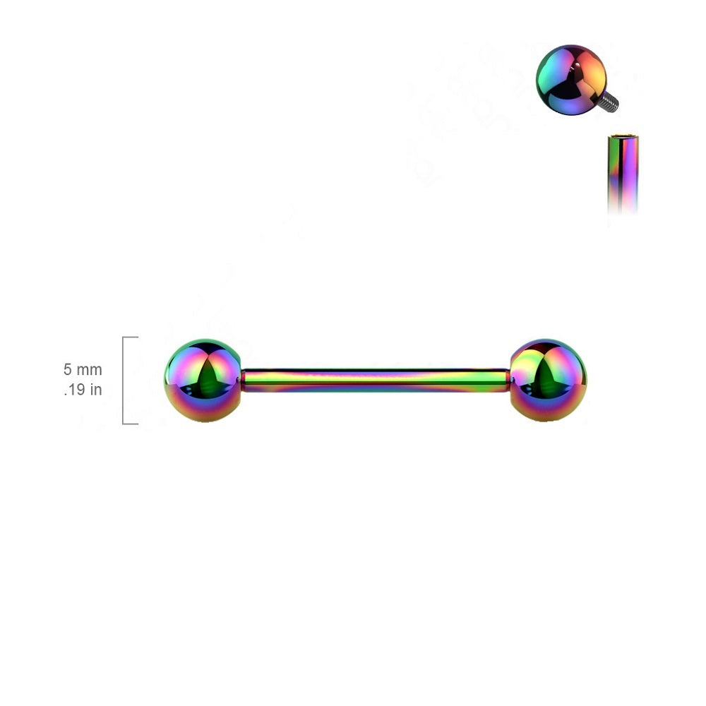 Internally Threaded Nipple Barbells - PVD Plated G23 Implant Grade Solid Titanium - Pair
