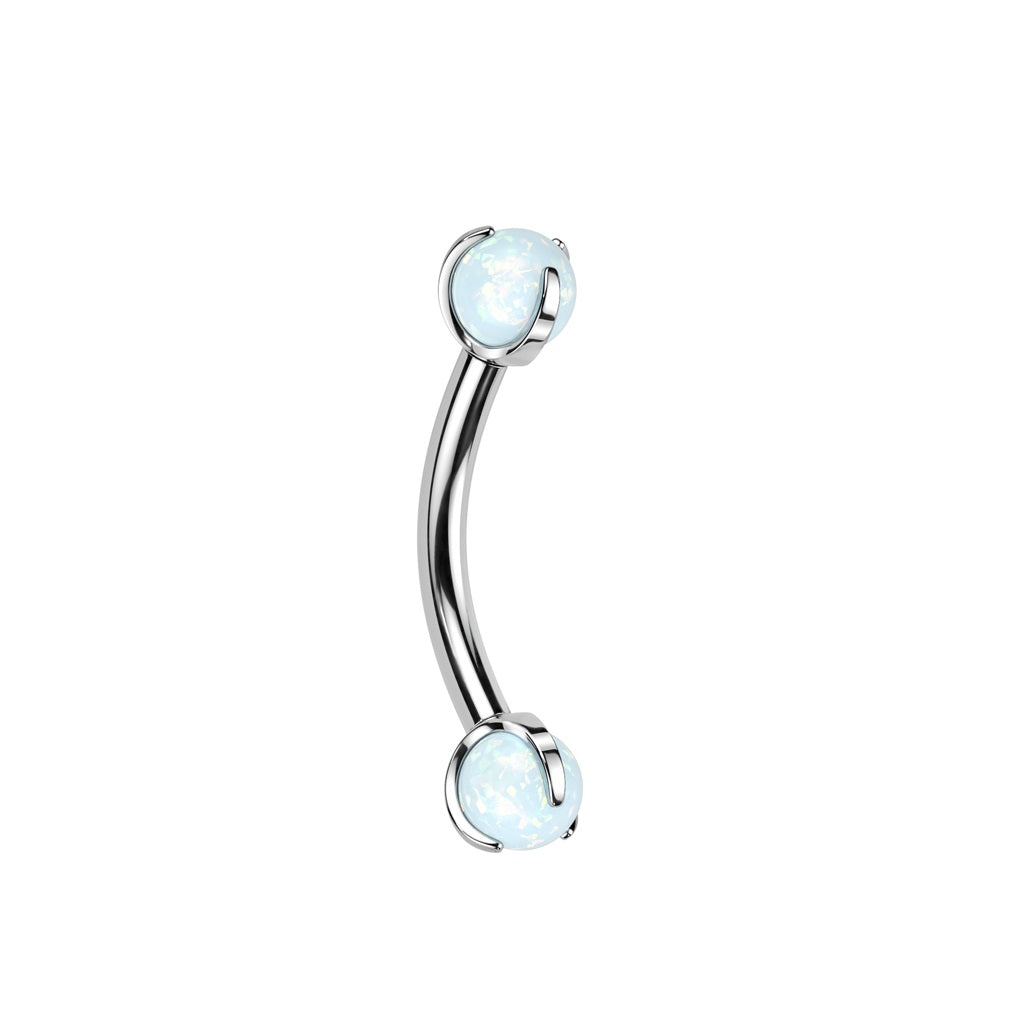 Internally Threaded Claw Set Synthetic Opal Ball Curved Eyebrow Barbell - F136 Implant Grade Titanium