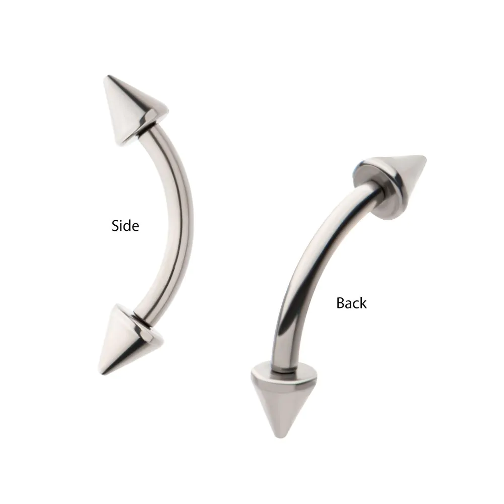 Internally Threaded Spike Ends Curved Eyebrow Barbell - ASTM F-136 Implant Grade Titanium