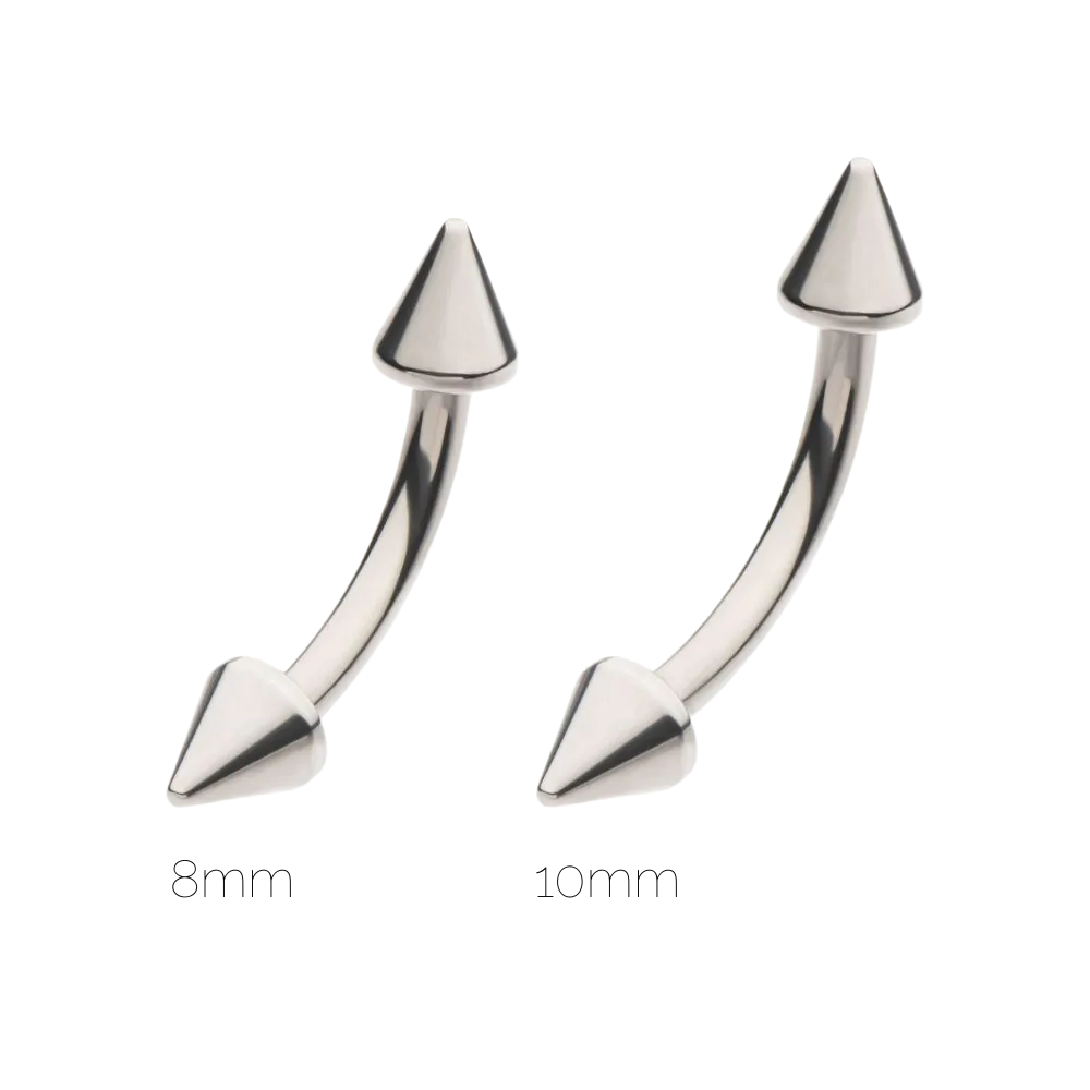 Internally Threaded Spike Ends Curved Eyebrow Barbell - ASTM F-136 Implant Grade Titanium