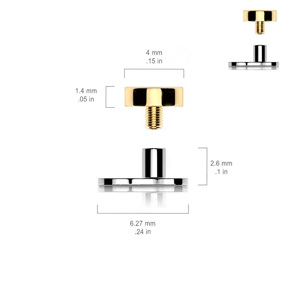 Internally Threaded Flat Round Dermal Anchor Top and 3-Hole Base - G23 Implant Grade Titanium