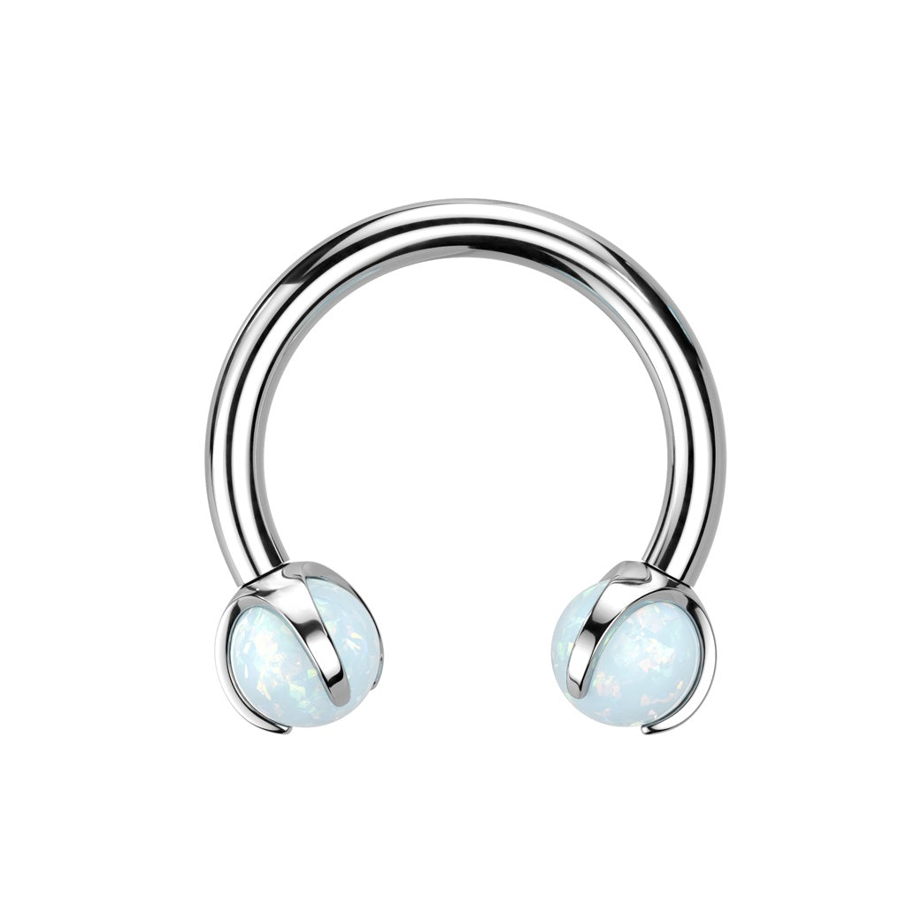 Internally Threaded Claw Set Synthetic Opal Ball Ends Horseshoe Circular Barbell - F136 Implant Grade Titanium
