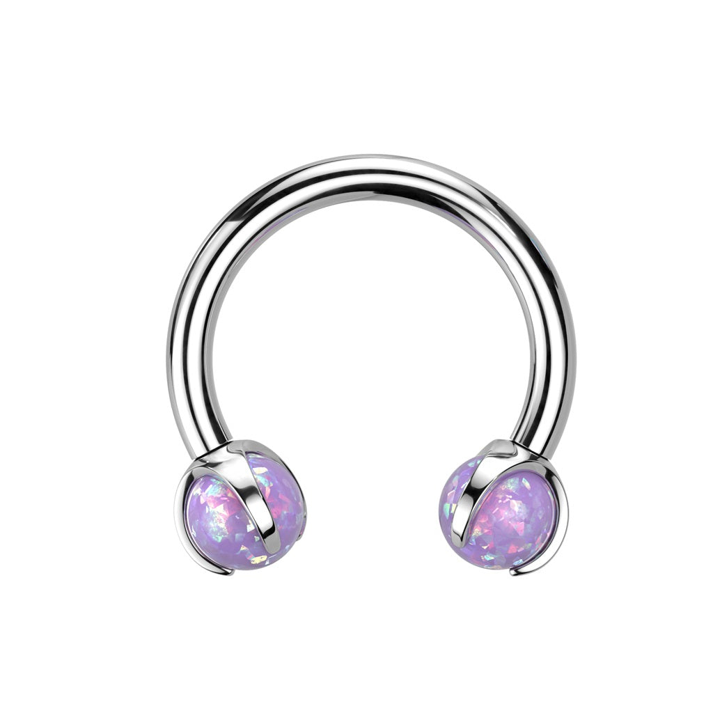 Internally Threaded Claw Set Synthetic Opal Ball Ends Horseshoe Circular Barbell - F136 Implant Grade Titanium