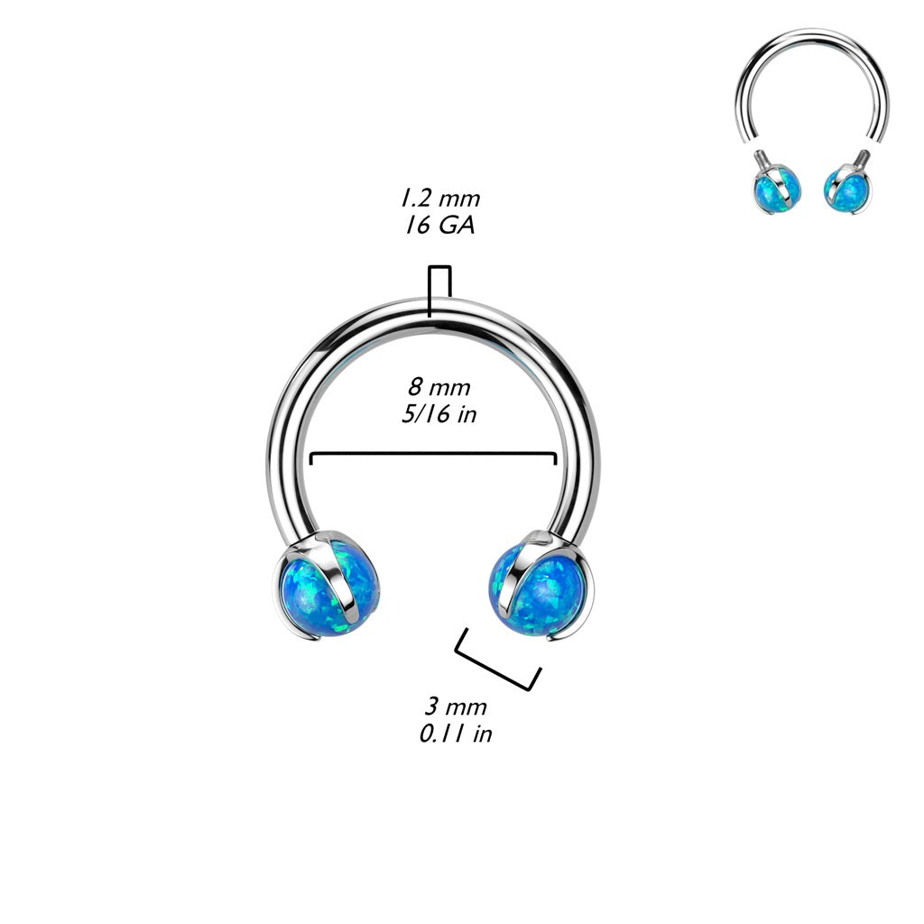 Internally Threaded Claw Set Synthetic Opal Ball Ends Horseshoe Circular Barbell - F136 Implant Grade Titanium