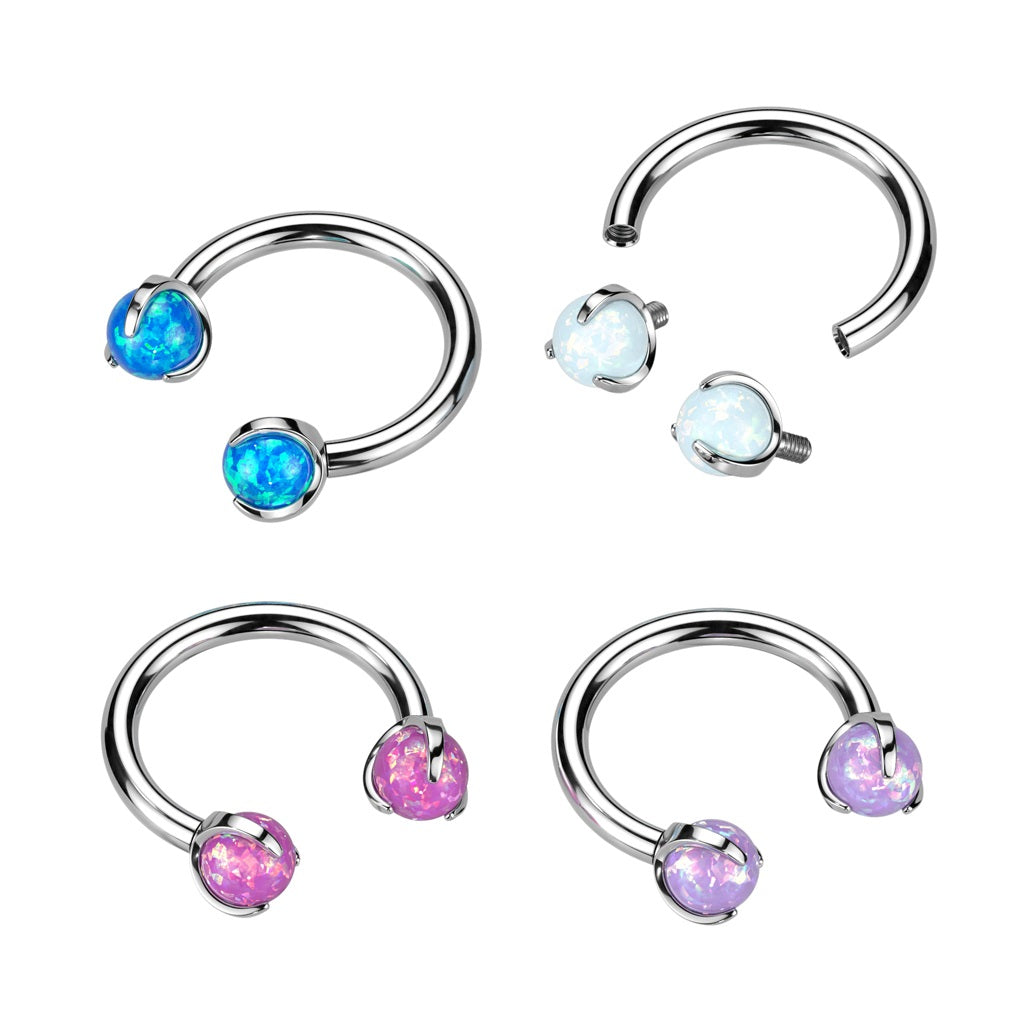 Internally Threaded Claw Set Synthetic Opal Ball Ends Horseshoe Circular Barbell - F136 Implant Grade Titanium
