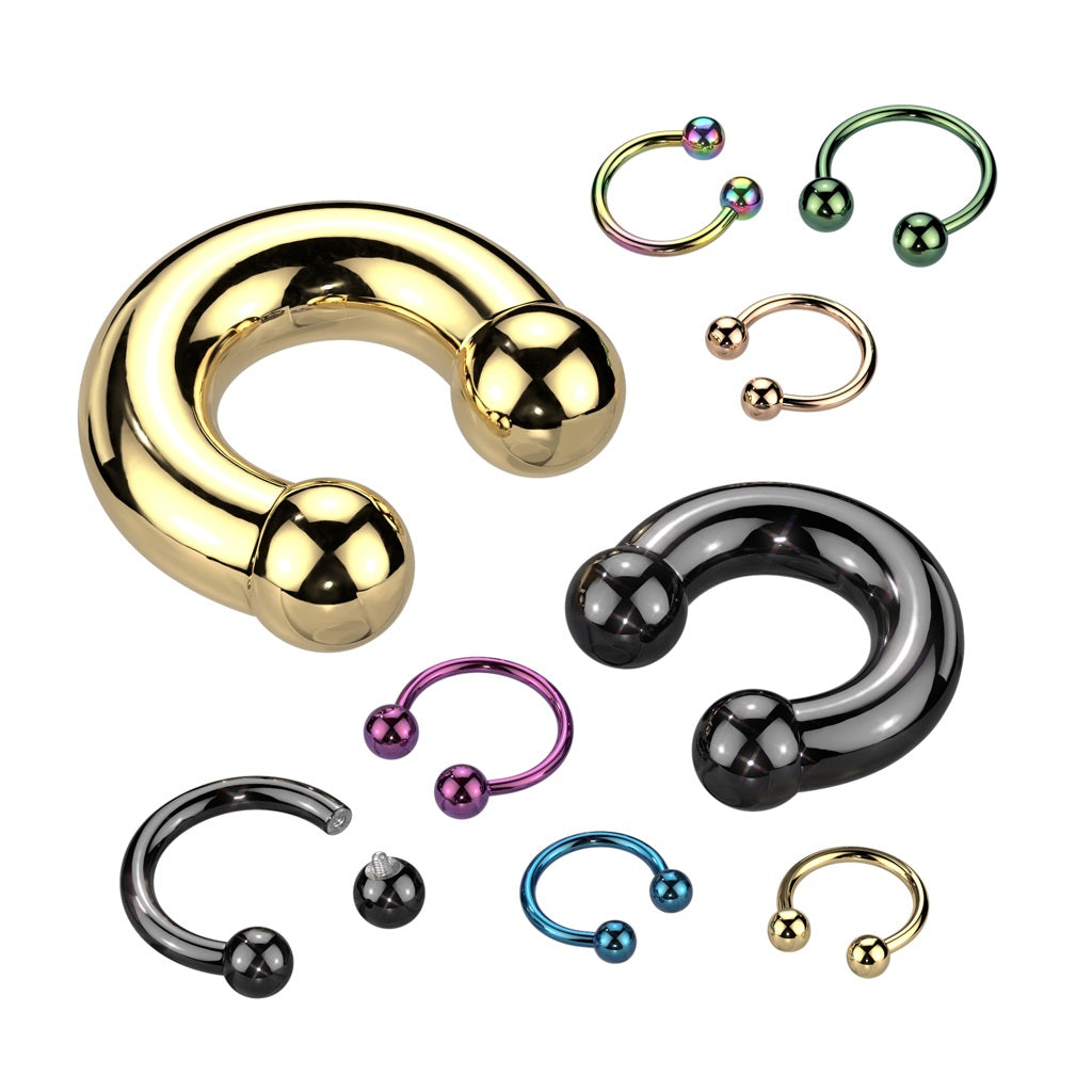 PVD Plated Internally Threaded Ball Ends Circular Horseshoe Barbell - G23 Implant Grade Titanium