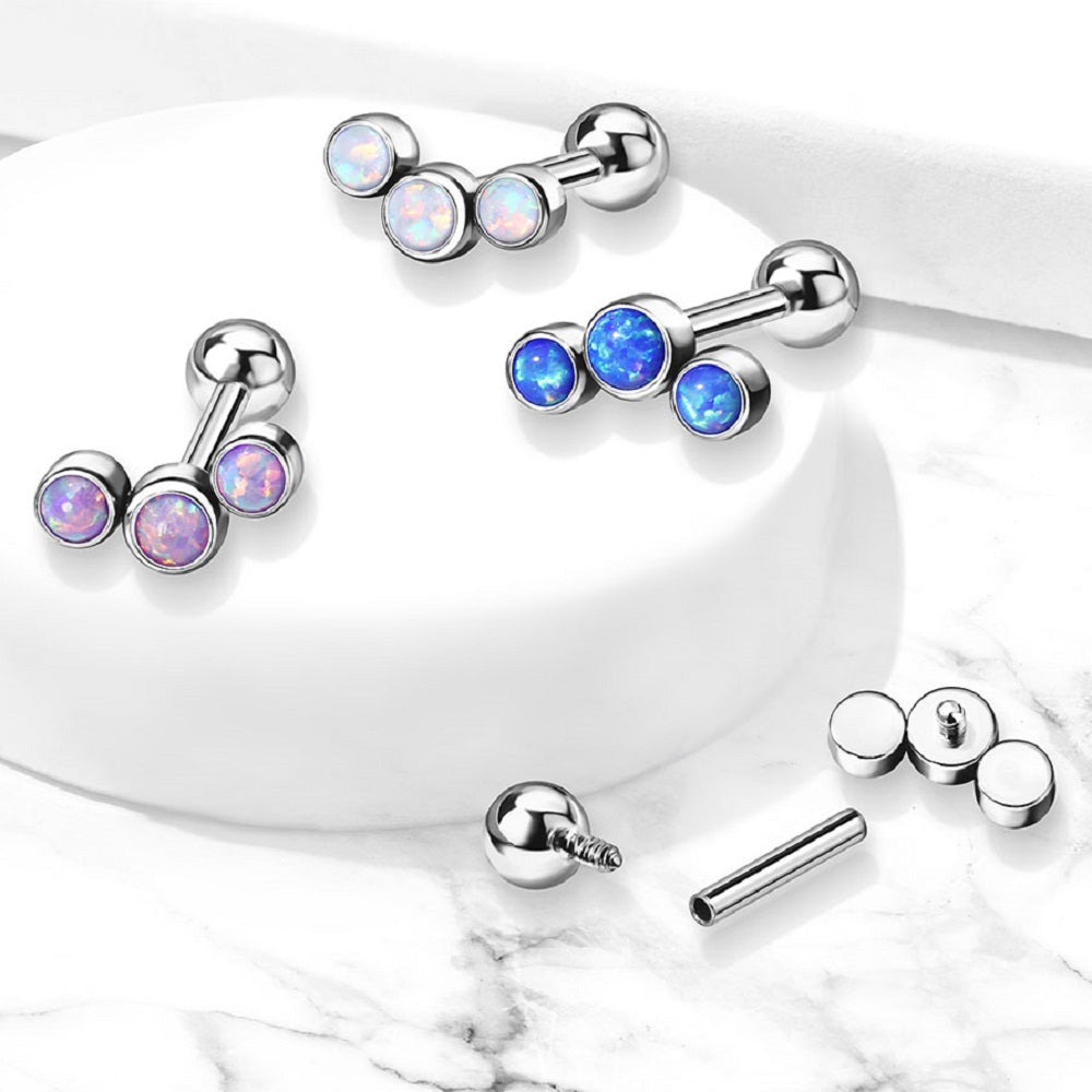 Triple Synthetic Opal Cartilage Helix Stud Earring - G23 Implant Grade Titanium