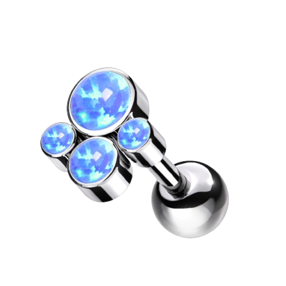 Opalite Paw Print Top Internally Threaded Cartilage Barbell - Implant Grade Titanium