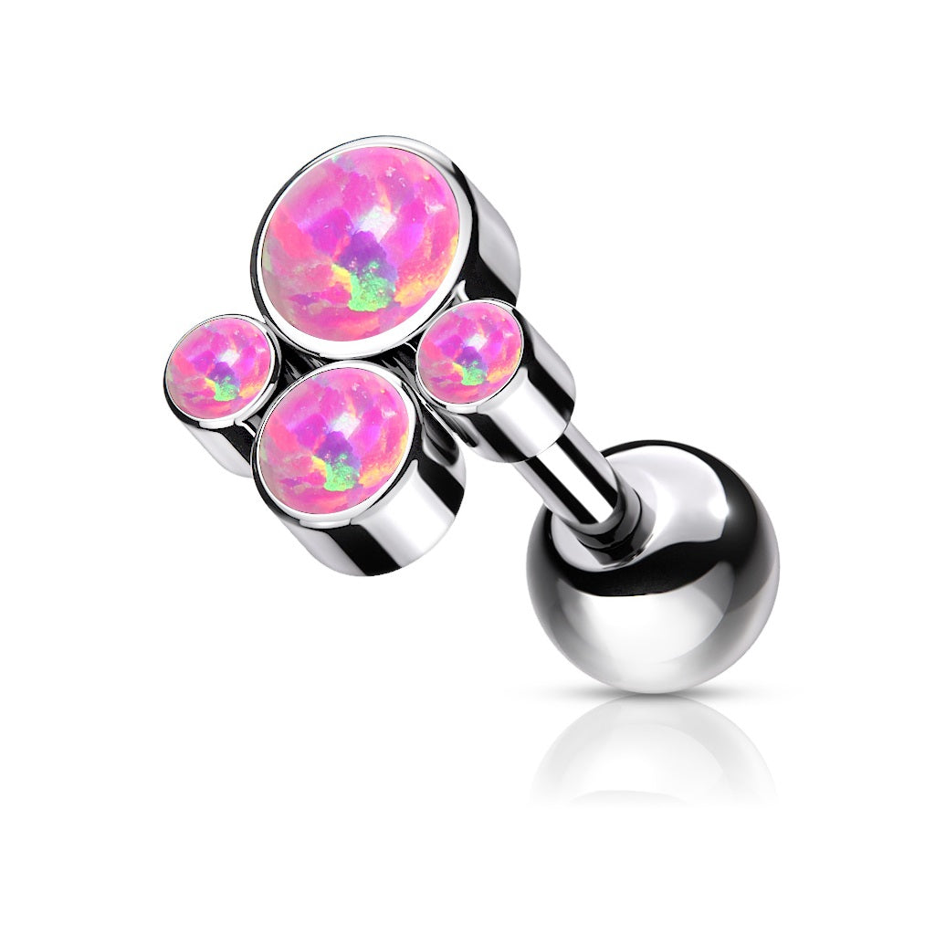 Opalite Paw Print Top Internally Threaded Cartilage Barbell - Implant Grade Titanium