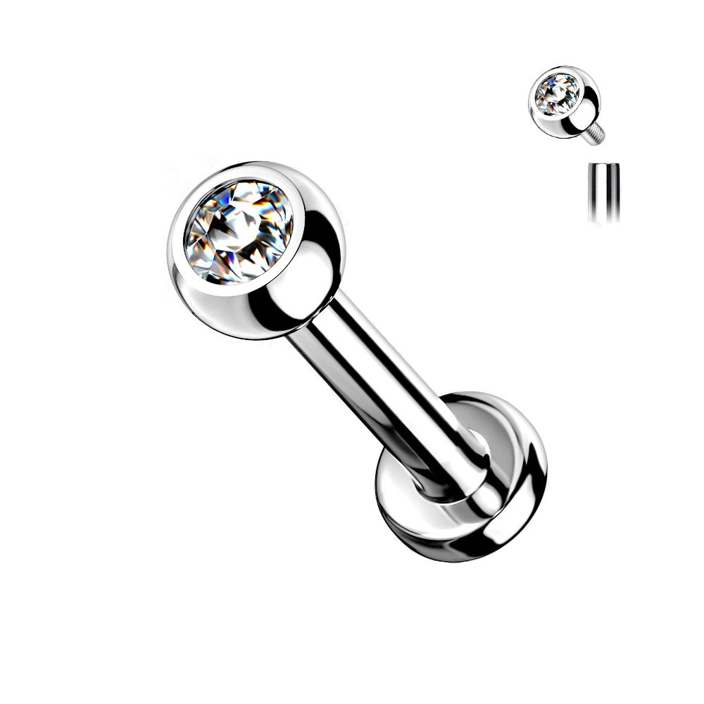 CZ Crystal Ball Internally Threaded Stud - G23 Implant Grade Titanium