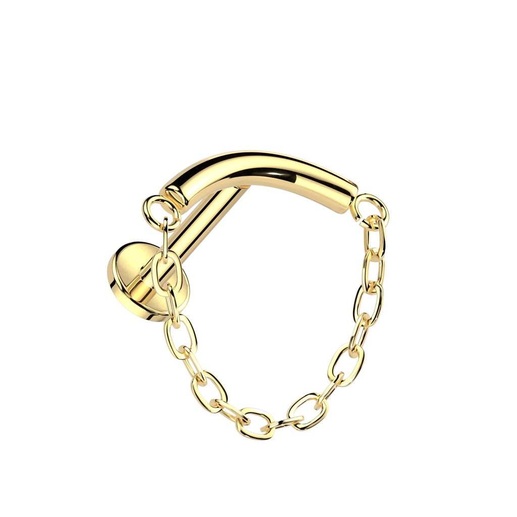 Internally Threaded Curved Bar with Dangling Chain Hidden Helix Flat Back Stud - ASTM F-136 Implant Grade Titanium