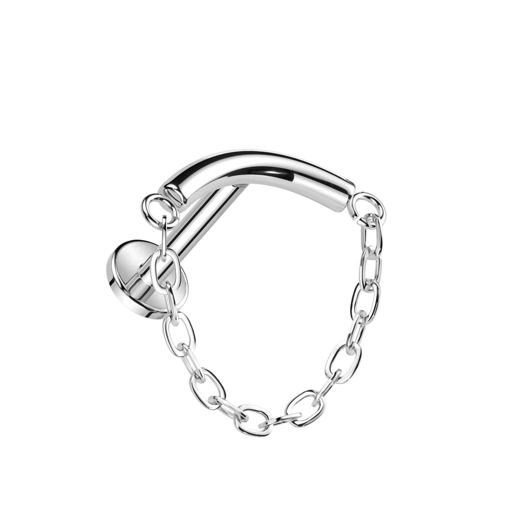 Internally Threaded Curved Bar with Dangling Chain Hidden Helix Flat Back Stud - ASTM F-136 Implant Grade Titanium