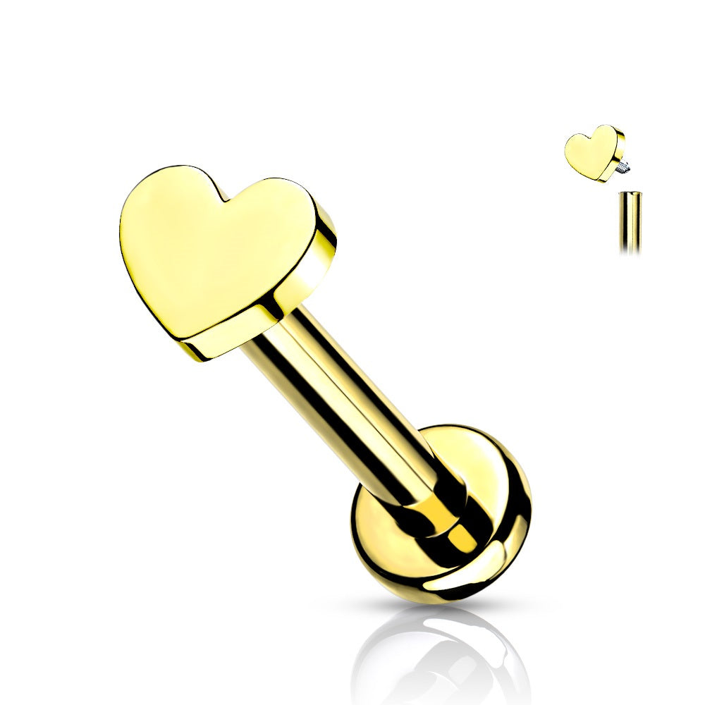 Flat Heart Top Internally Threaded Solid Flat Back Labret Stud - G23 Implant Grade F-136 Titanium