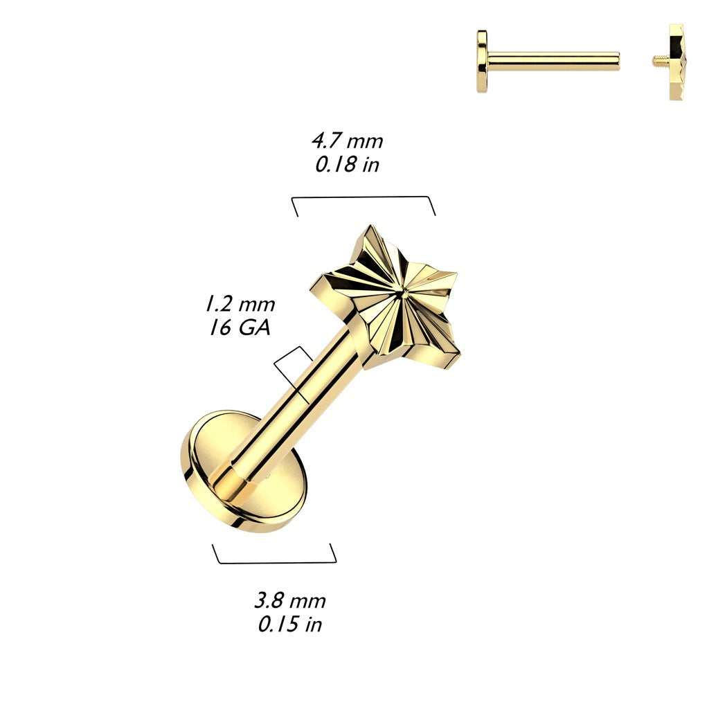 Internally Threaded Diamond Cut Star Flat Back Stud - ASTM F-136 Implant Grade Titanium