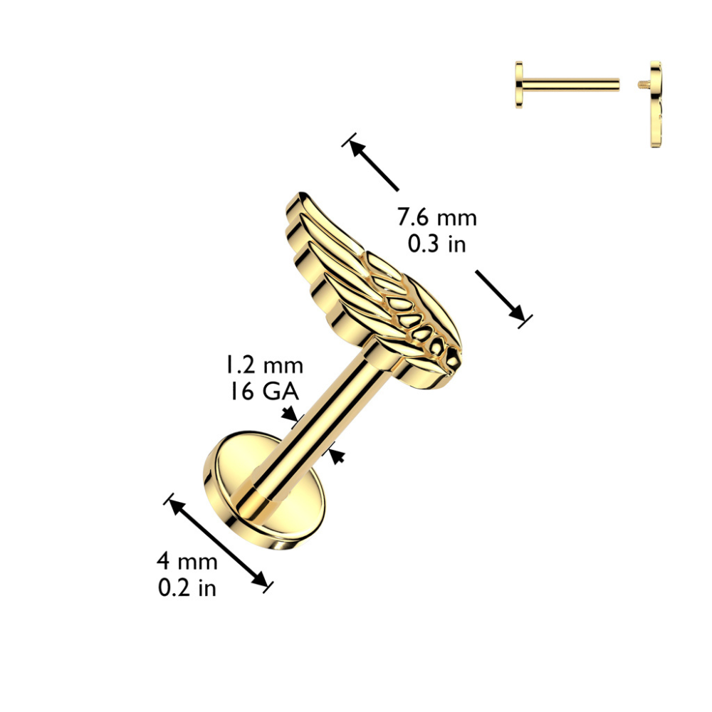 Internally Threaded Angel Wing Top Flat Back Stud - ASTM F-136 Implant Grade Titanium