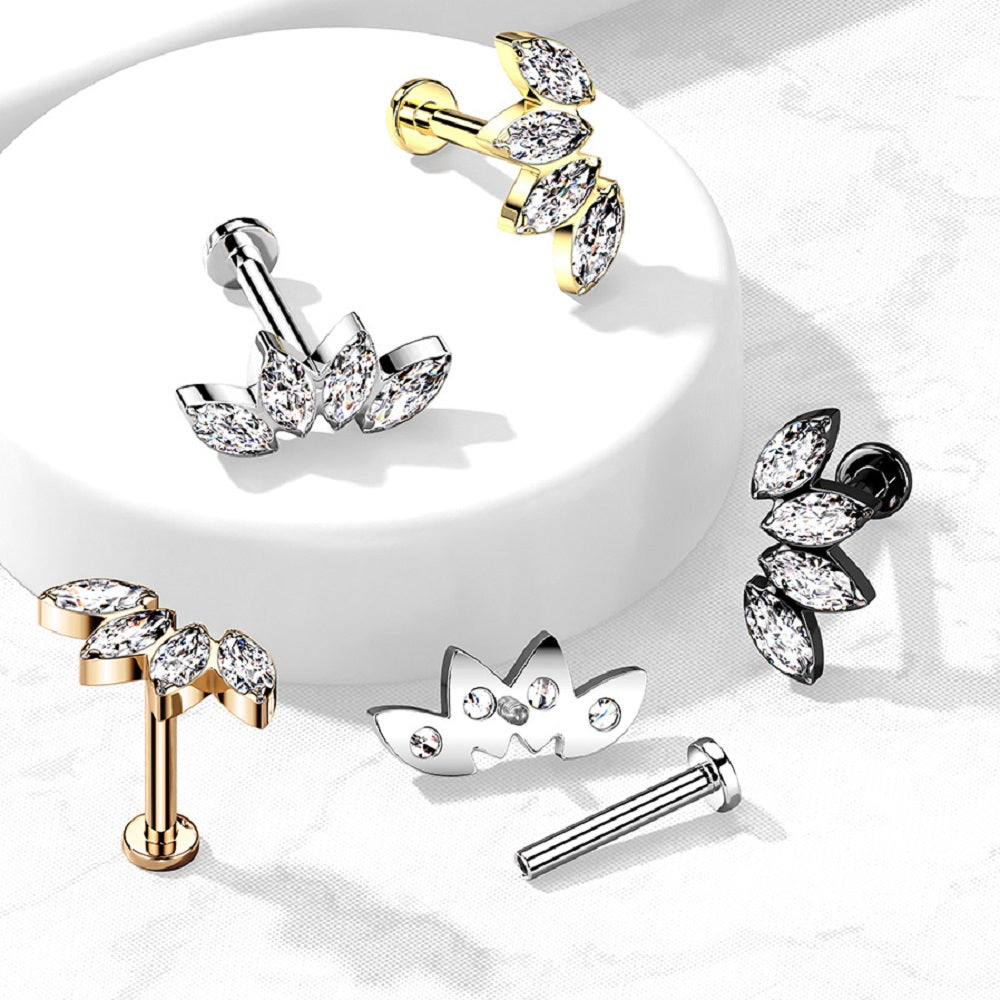 Four Marquise CZ Crystal Fan Internally Threaded Stud - G23 Implant Grade Titanium