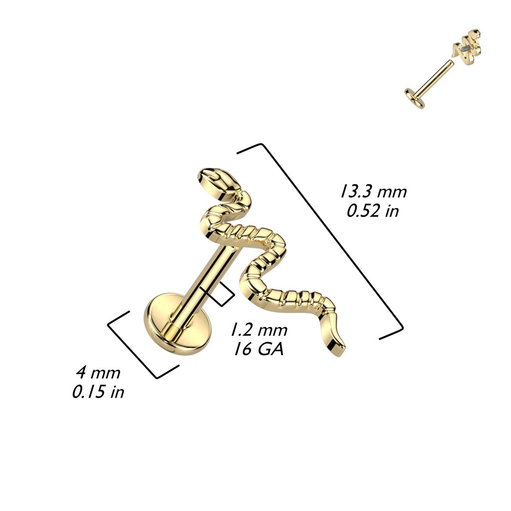 Internally Threaded Snake Top Flat Back Stud - F136 Implant Grade Titanium