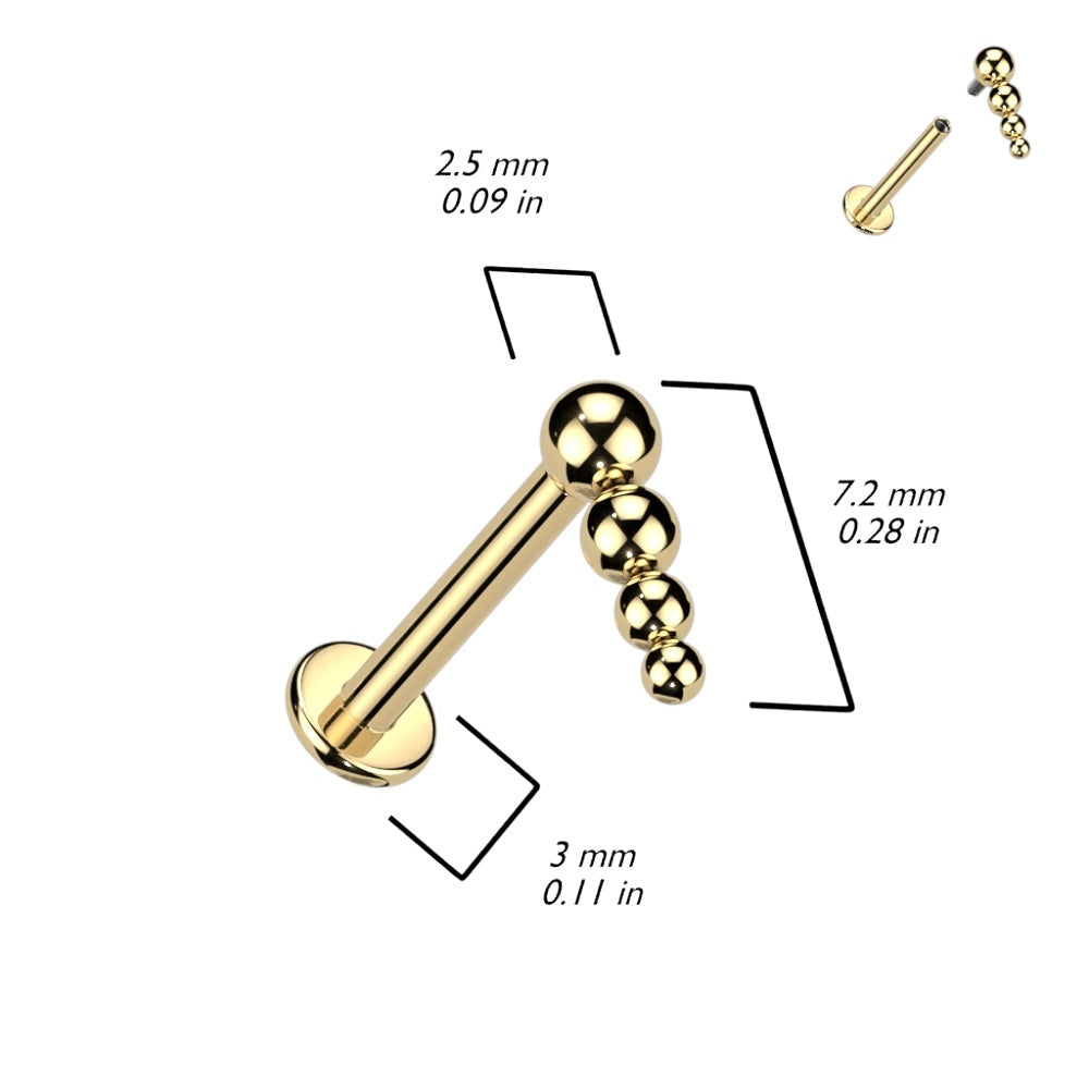 Descending Beaded Ball Top Internally Threaded Stud - F136 Implant Grade Titanium