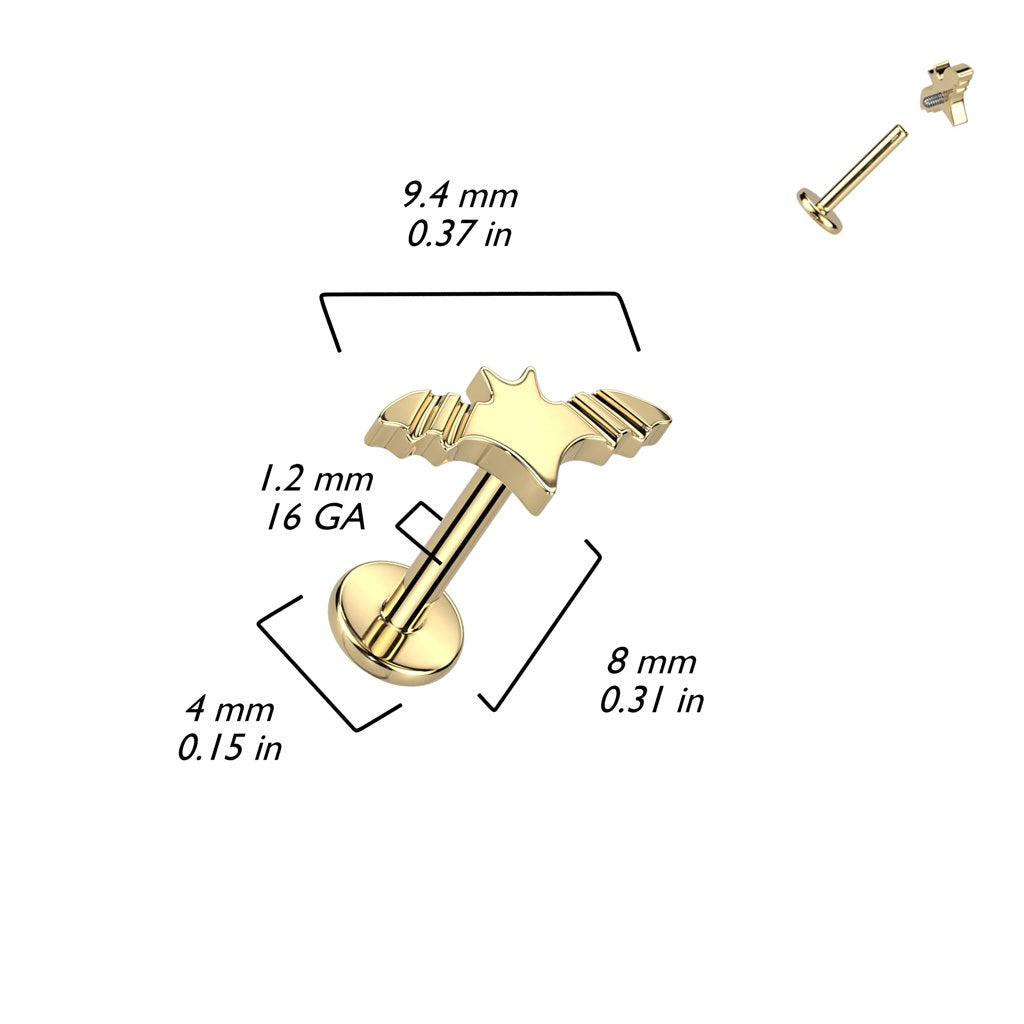 Internally Threaded Bat Top Flat Back Stud - F136 Implant Grade Titanium