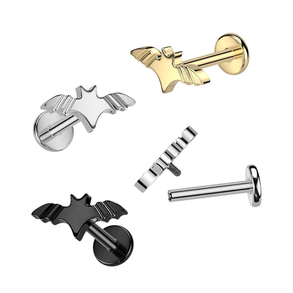 Internally Threaded Bat Top Flat Back Stud - F136 Implant Grade Titanium