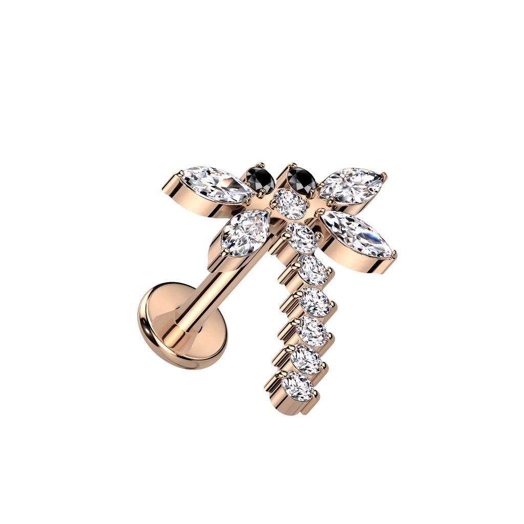 Internally Threaded CZ Crystal Dragonfly Labret Stud - F136 Implant Grade Titanium