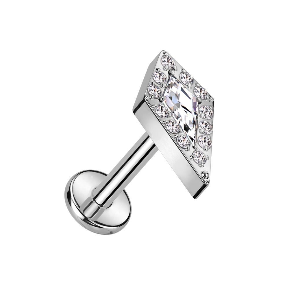 Internally Threaded CZ Crystal Diamond Shaped Top Flat Back Labret Stud - F136 Implant Grade Titanium