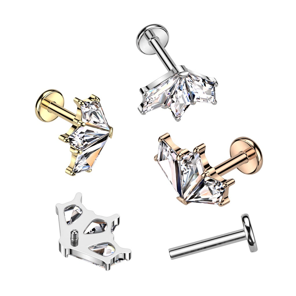 Internally Threaded CZ Crystal Fan Top Labret Stud - F136 Implant Grade Titanium
