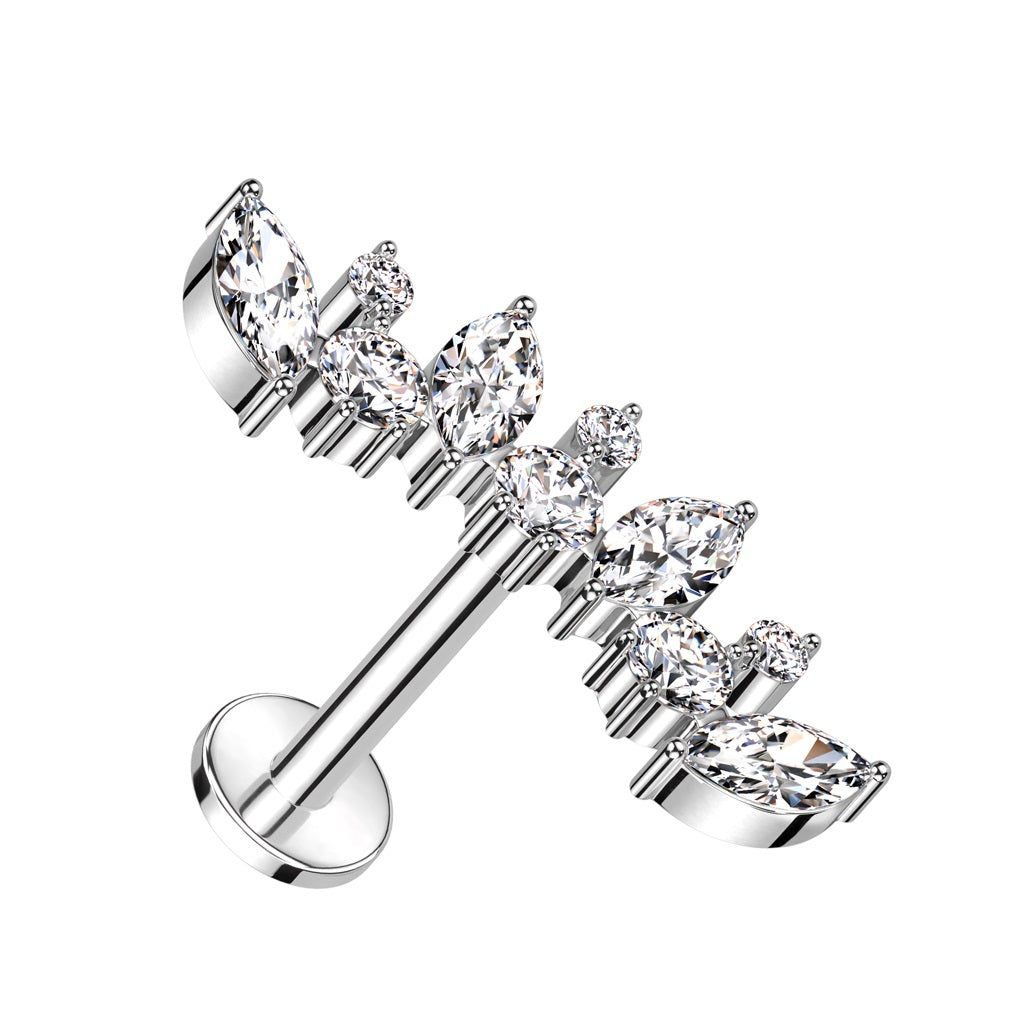 Internally Threaded Multi Marquise CZ Crystal Curved Flat Back Stud - ASTM F-136 Implant Grade Titanium