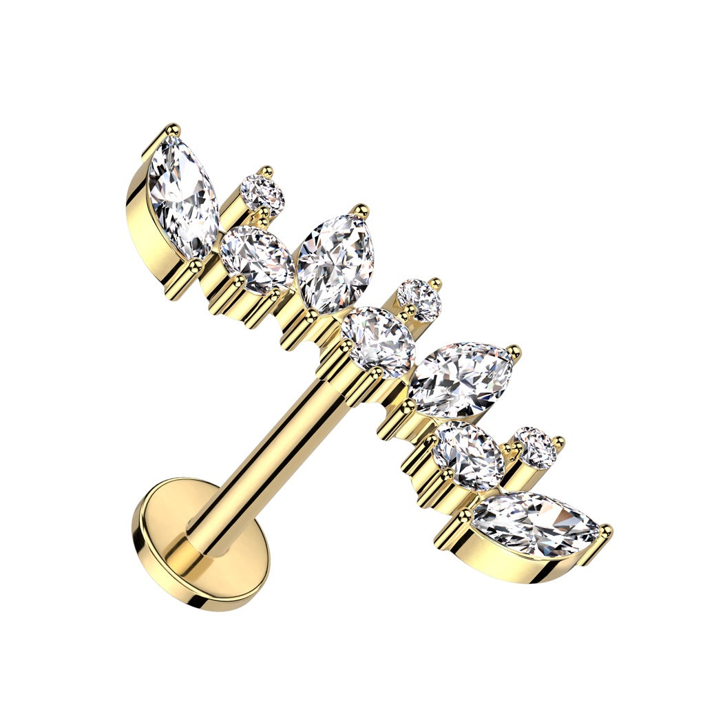 Internally Threaded Multi Marquise CZ Crystal Curved Flat Back Stud - ASTM F-136 Implant Grade Titanium