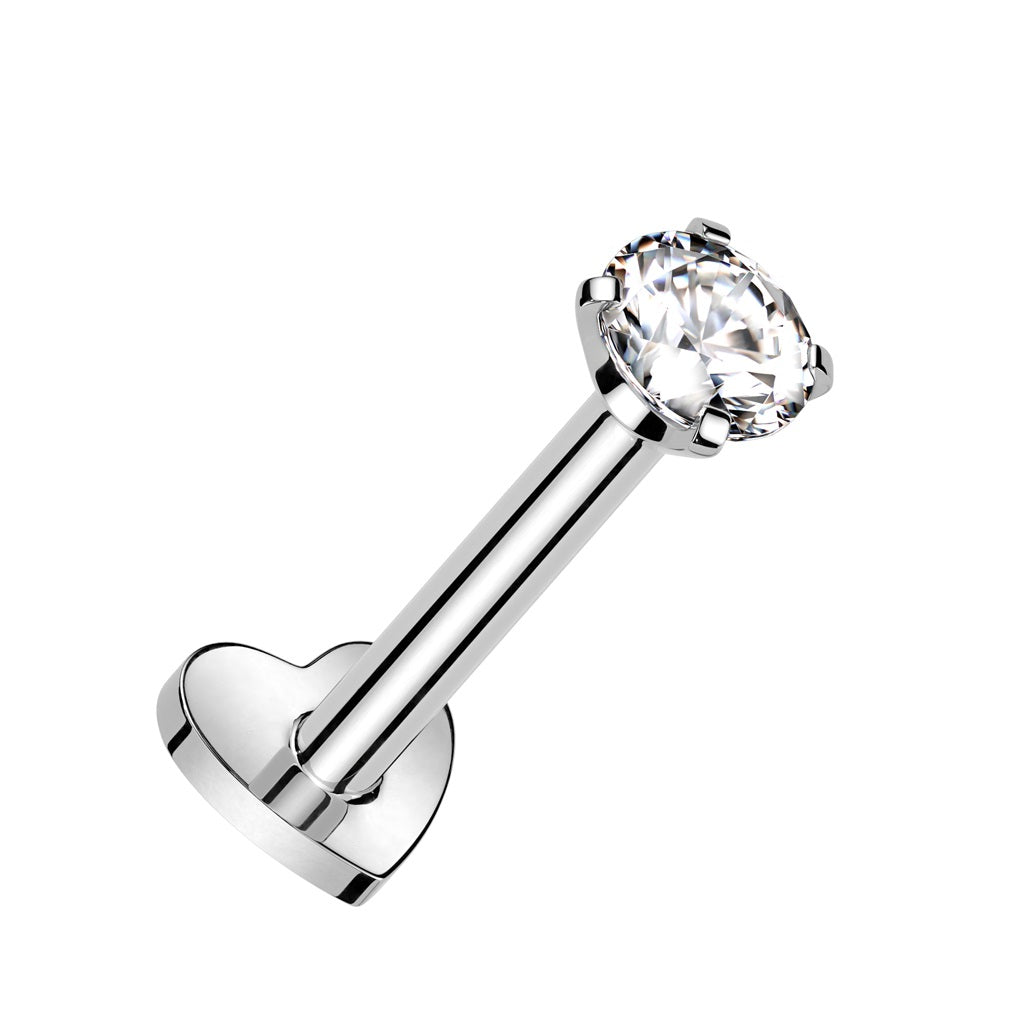 Internally Threaded CZ Crystal Top with Heart Shaped Flat Back Stud - ASTM F-136 Implant Grade Titanium