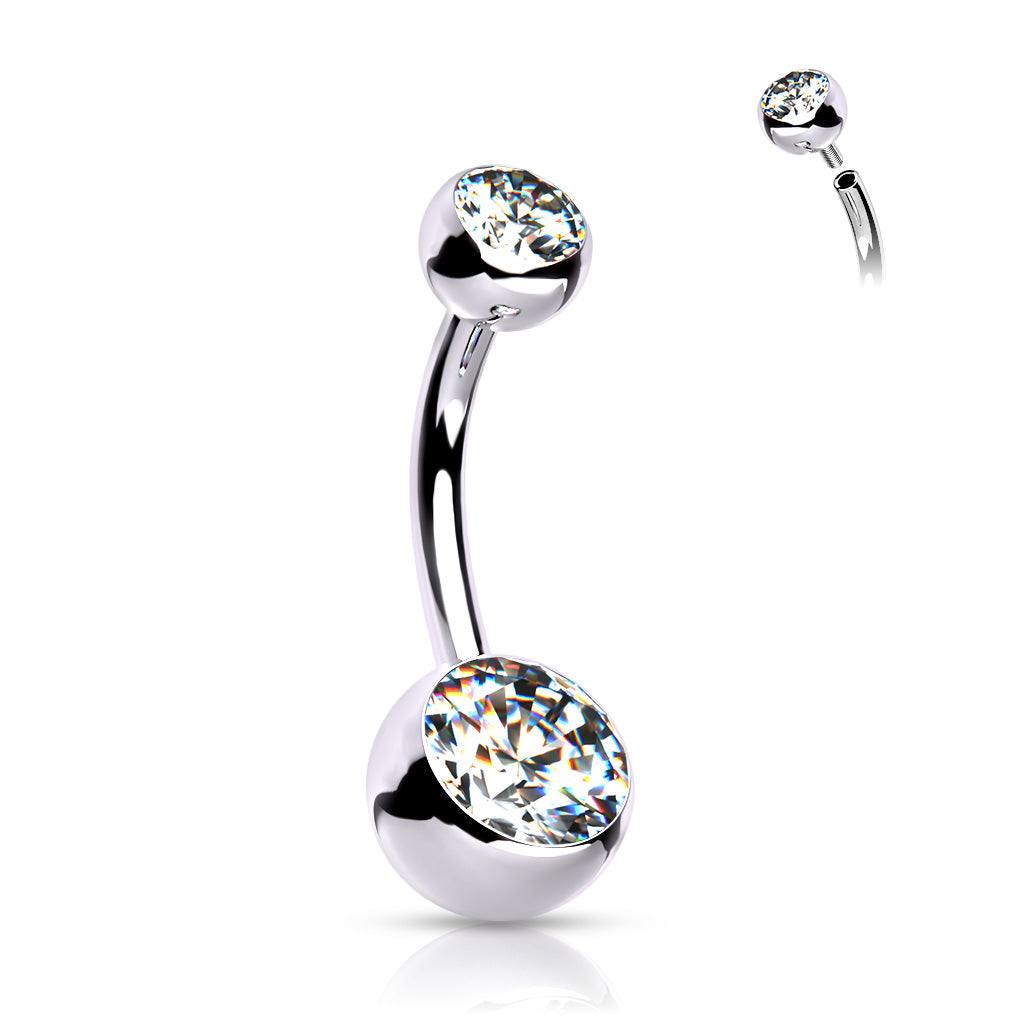 Internally Threaded Double Jeweled Belly Button Ring - G23 Implant Grade Titanium