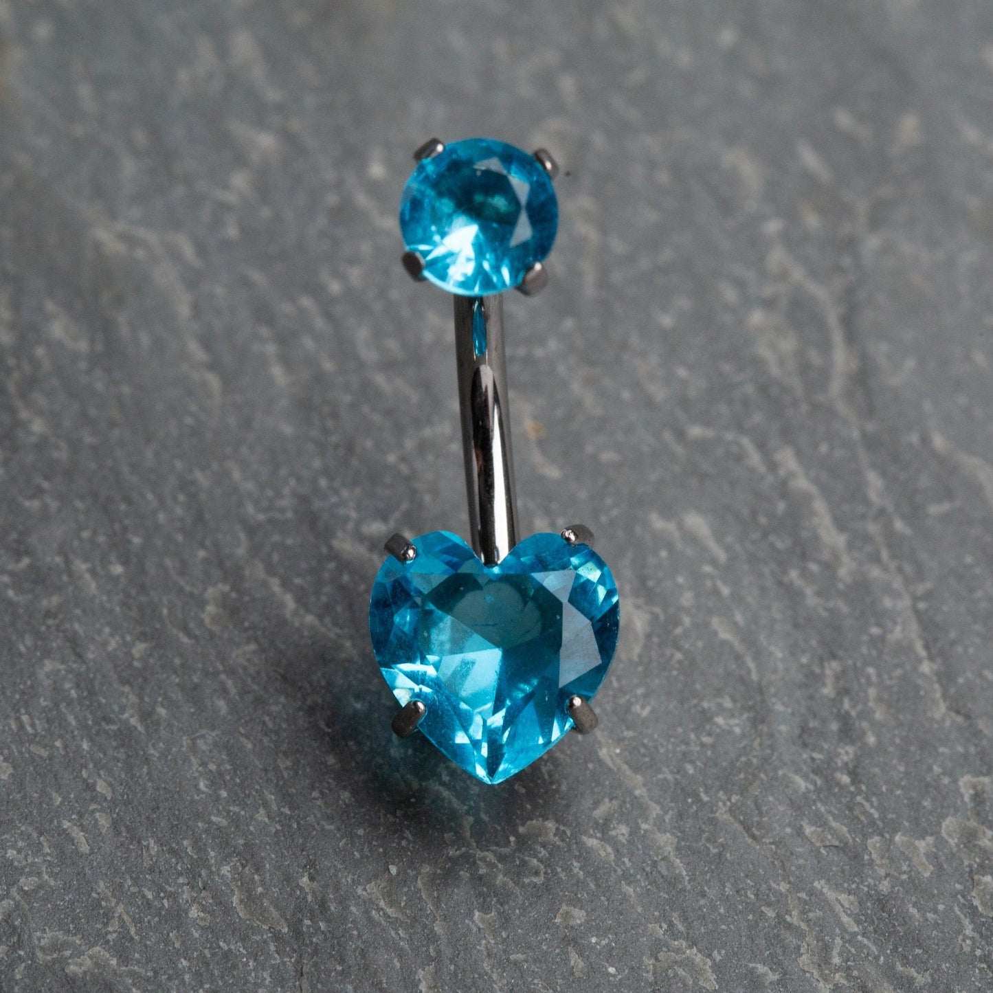 Prong Set CZ Crystal Heart Internally Threaded Belly Button Ring - G23 Implant Grade Titanium